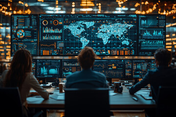 Poster - a team of professionals collaborating on a project in a sleek conference room, surrounded by digital