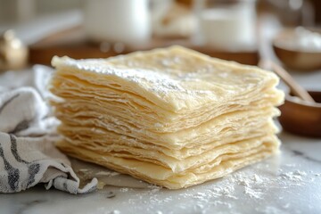 Wall Mural - A Stack of Flaky Puff Pastry Dough Ready for Baking