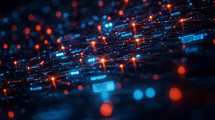 Poster - Abstract digital network with red and blue lights.