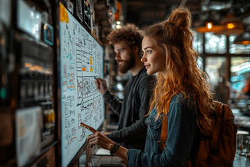 Canvas Print - A remote team collaborating via a digital whiteboard, working on a project from different locations and time zones. Concept of virtual teamwork and digital collaboration.