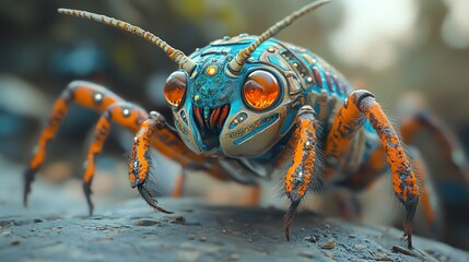 Wall Mural - cyberpunk insect: a futuristic creature