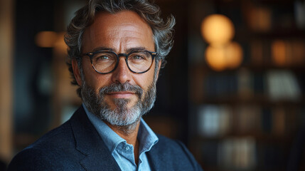 Canvas Print - A middle-aged man with a beard and glasses looks directly at the camera.