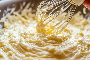 Whipped Cream Being Mixed with a Whisk