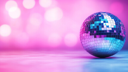 Wall Mural - A disco ball sits on a pink and blue surface.