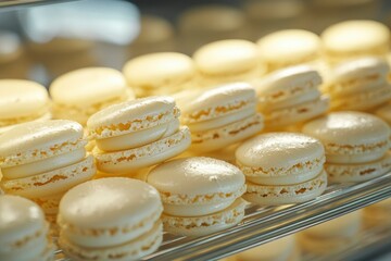 Wall Mural - A close-up shot of a tray of freshly baked vanilla macarons