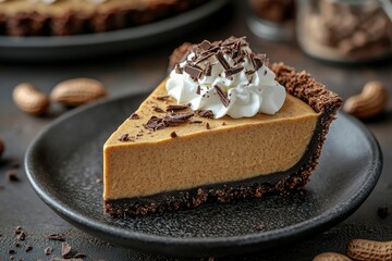 Canvas Print - A slice of peanut butter pie topped with whipped cream and chocolate shavings