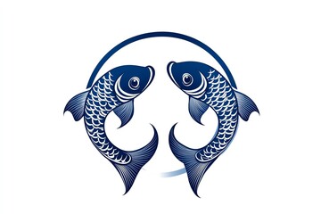 Poster - Minimal Pisces fish, with two curved lines forming the iconic dual fish in a circular design