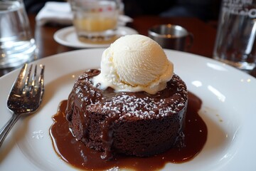 Wall Mural - Chocolate Lava Cake with Vanilla Ice Cream and Chocolate Sauce