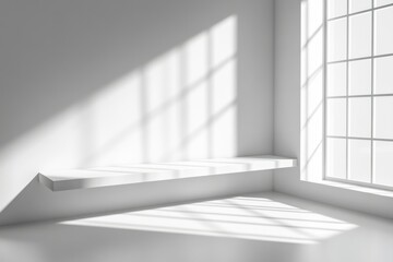 Wall Mural - A White Room with a Window, a Shelf, and Sunbeams