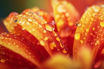 Canvas Print - Macro Photography of Dew Drops on Orange Flower Petals