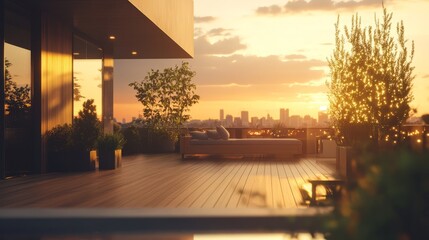Wall Mural - modern rooftop terrace with sunset view
