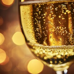 Sparkling Champagne in a Glass Against Bokeh Background