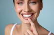 © Astock - Whitening dental clinic, smiling girl, whitening procedure, satisfied woman sitting, professional doctor fixing teeth, dental consultation, dentist showing, healthy teeth, teeth cleaning.