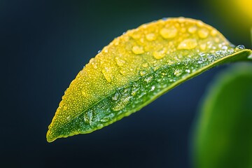 Sticker - Close up of Dew Drops on a Green Leaf