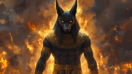 Poster - The ancient egyptian god of death and the world of the dead, the terrible anubis. fantasy character of egypt. ai. Egyptian Gods. Illustration