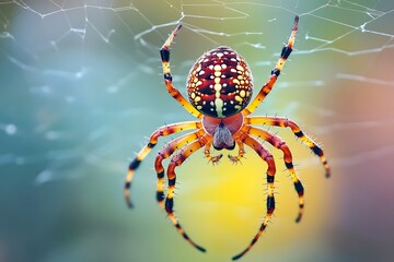 Colorful Spider in its Web, Macro Photography