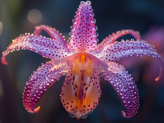 Sticker - Pink Orchid Flower with Dew Drops Close Up