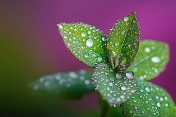 Sticker - Close up of Dew Drops on Green Leaves