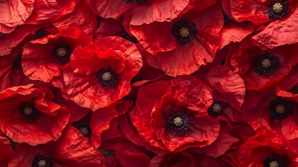 Wall Mural - A vibrant display of red poppy flowers, showcasing their intricate petals and dark centers.