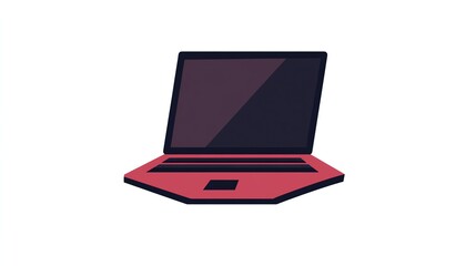 A simple, flat design of a red laptop.