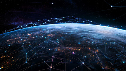 a digital illustration of the earth with a network of connections.