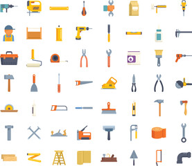 Sticker - Large set of colorful icons depicting various tools for construction and repair work