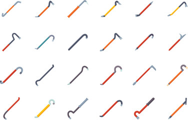 Poster - set of wrecking bars showing the different shapes and sizes of this demolition tool
