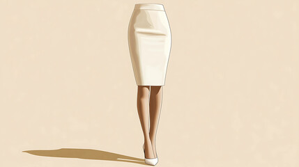 Sticker - Woman wearing a white pencil skirt and heels standing on a beige background.