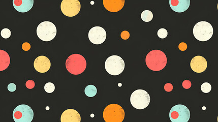 Poster - A seamless pattern with colorful circles on a black background, with a grunge effect.