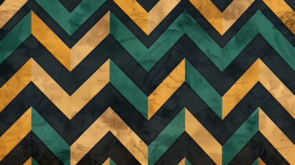 Sticker - Abstract geometric pattern with teal, gold, and black chevron shapes.