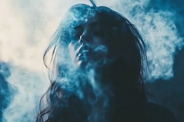 Poster - Mystical Woman with Smoke and Clouds, Abstract Portrait, Spiritual Fantasy