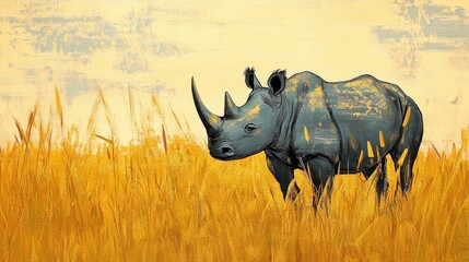 Wall Mural - Rhinoceros without horns in a natural grassland setting