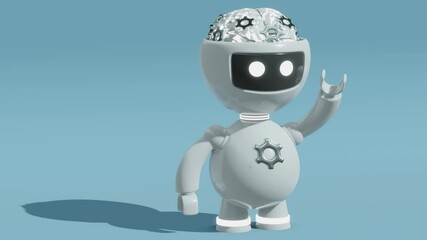 Poster - Friendly robot with gears in its brain. Minimal modern seamless motion design. Abstract loop animation