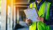 © Intania - Construction Worker Reviewing Checklist in a Building
