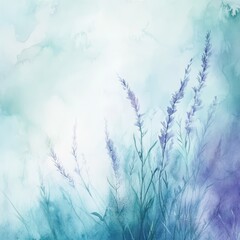 Serene Watercolor Landscape with Lavender Elements