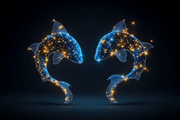 Poster - Minimal Pisces constellation, showing two curved lines connecting stars in a clean, abstract shape