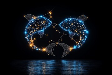 Poster - Minimal Pisces constellation, showing two curved lines connecting stars in a clean, abstract shape