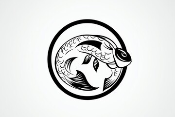 Poster - Minimal Pisces fish, using two abstract curved lines in a simple, elegant circle