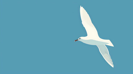 Poster - White seagull flying in a blue sky.