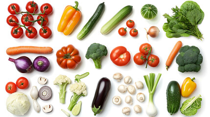 Wall Mural - A variety of fresh vegetables and mushrooms displayed against a white background.