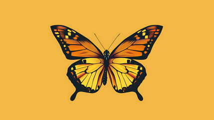 Wall Mural - A vibrant yellow and orange butterfly with black markings, isolated against a yellow background.