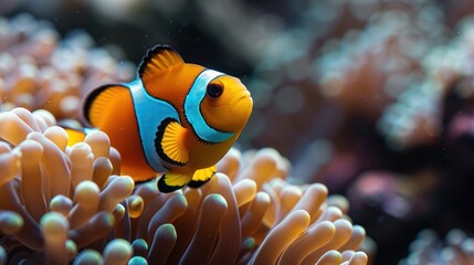 Clownfish (Amphiprion bicinctus), also known as Two-banded anemonefish, swimming in vibrant coral reefs of the Red Sea. Ideal for marine life, underwater, and ocean-themed visuals