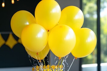 Yellow balloons and streamers at a birthday party, creating a lively and celebratory atmosphere