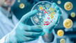 © Crystal - Scientist in lab coat examining microscope with bacteria samples in petri dish, symbolizing disease investigation and medical research