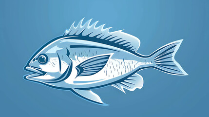 Poster - A blue and white stylized illustration of a fish.