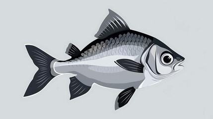 A simple, flat, gray and black illustration of a fish.