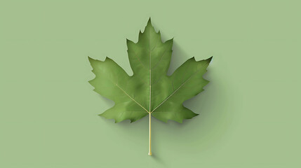 A single green maple leaf on a green background.