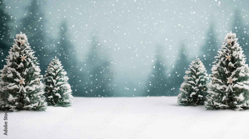 Snowy Winter Wonderland with Pine Trees and Falling Snow Stock Photo ...