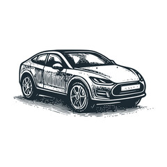 Canvas Print - The electric car. Black white vector logo illustration.
