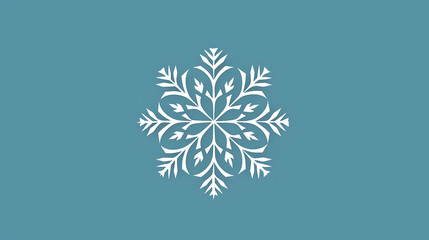 A simple, white snowflake design on a blue background.